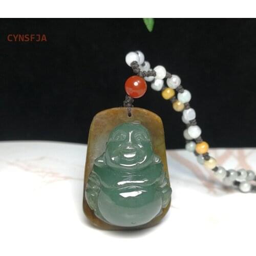 CYNSFJA Real Rare Certified Natural A Grade Burmese Jadeite Amulets Buddha Jade Pendant Green High Quality Hand Carved Best Gift