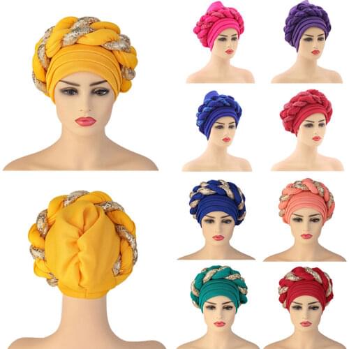 New Four Seasons Fashion Ladies Space Layer Two-color Sequins Adjustable All-match Polychromatic Twist Turban Muslim Baotou Hat