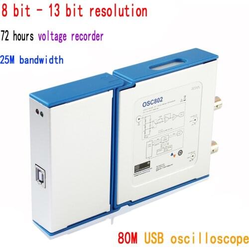 OSC802 2-channel USB/PC Oscilloscope 80MS/s Sampling Rate 20MHz Bandwidth 8~13 bit Vertical Resolution