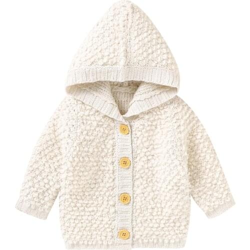 2021 Newborn Baby Gril Autumn Coat Long Sleeve Hooded Knitting Solid Sweaters Outfit 0-18M