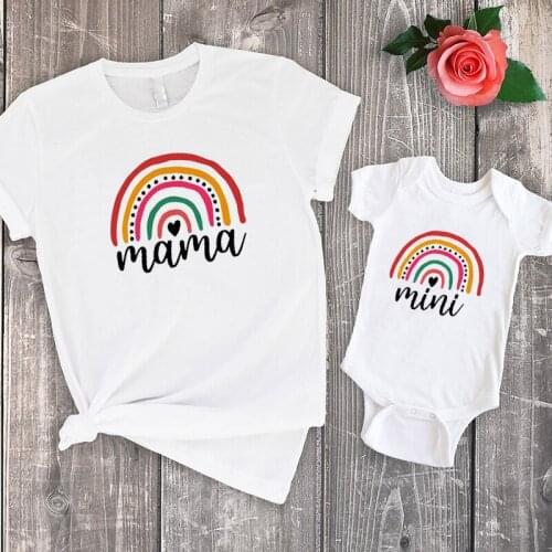 Mama Mini Rainbow Shirts Mommy and Me Outfits Cute Baby Bodysuit Matching Mom and Baby Gift Mom and Daughter Mama Shirt T