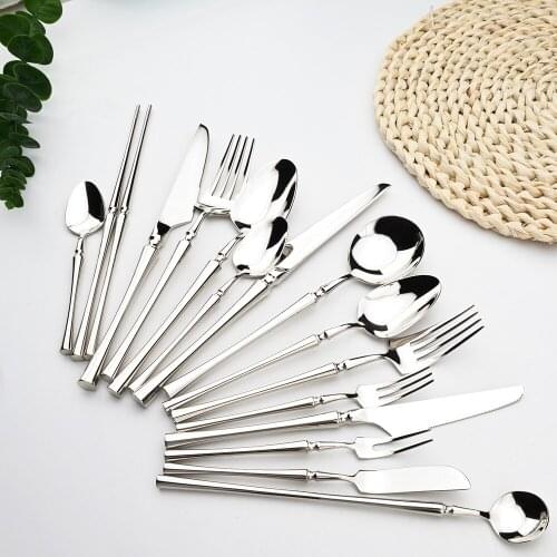 Silver Mirror Stainless Steel Dinnerware Set Cutlery Luxury Dinner Knife18/10 Coffee Fork Spoon Tableware for Home Kitchen Set