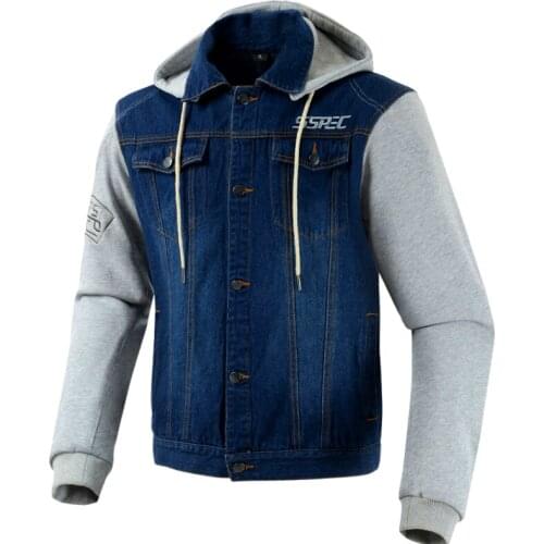 SSPEC Denim Motorcycle Jacket Retro Mens Motorcycle Riding Jacket Vintage Motorcycle Jacket Hoodies Summer Autumn