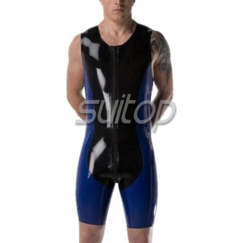 Suitop nature rubber latex tracking suit latex jumpsuit for men