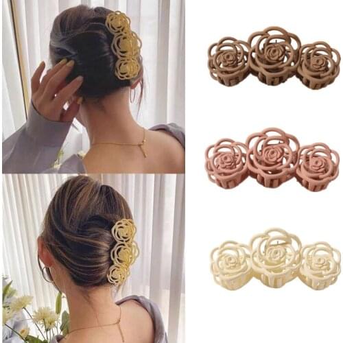 Solid Retro Hollow Rose Flower Hair Claws Clip Acrylic Hairpins Headwear Barrettes For Women Girls Hair Accessories Headbands