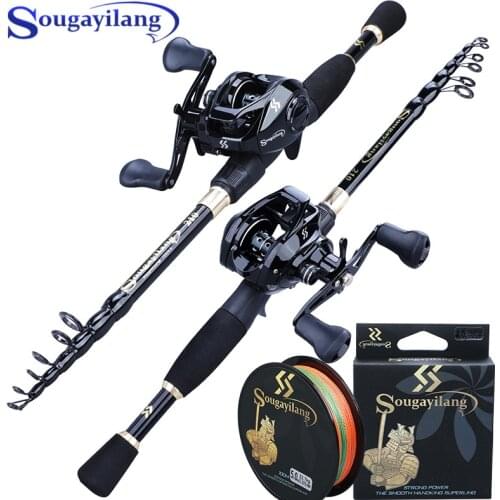 Sougayilang 1.8-2.4m Telescopic Casting Fishing Rod and 13BB 7.2:1 High Speed Gear Ratio Fishing Reel Combo Portable Ultralight