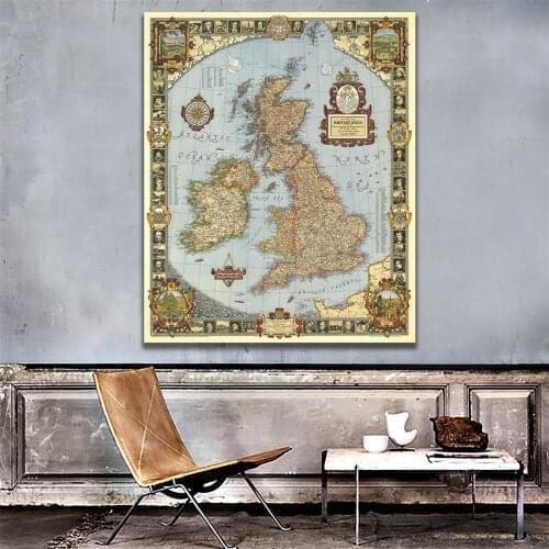 A2 Size Vintage Kingdom of Great Britain Map in 1937 HD Fine Canvas Decpr Map For Living Room/Study Room Wall Decor