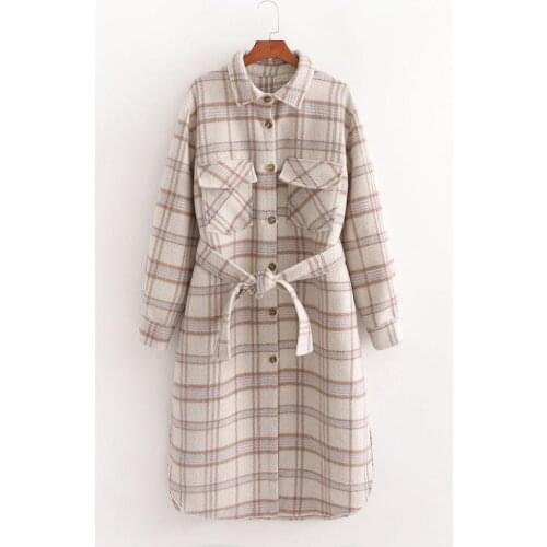 Fad New Autumn Winter New Women Coat Checked Casual Vogue Elegant Women Long Jacket Belted windbreaker Outerwear