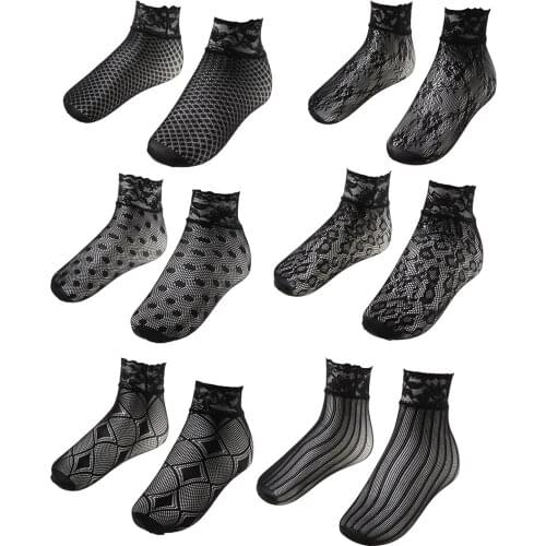 Woman Lace Ankle High Socks Sheer Durable Fishnet Everyday Anklets