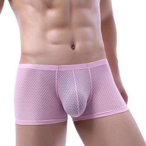 Sexy Men Boxer Shorts Mesh See Through Sissy Gay Panties Bugle Pouch Fishnets Underwear Calzoncillos Underpants Boxershorts 2XL