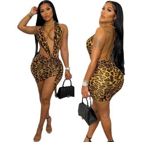 ZKYZWX Sexy Leopard Bodycon Mini Dress Summer Vacation Outfits for Women Birthday Party Wear Off Shoulder Club Ladies Dresses