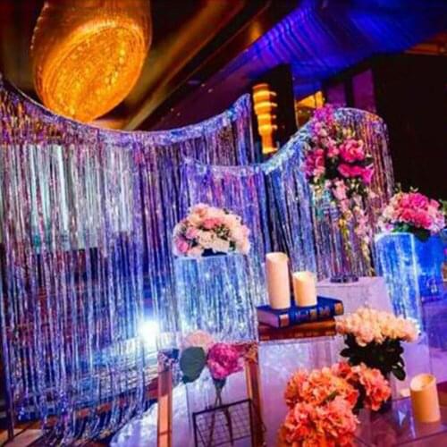 1 * 2m Party Backdrop Foil Edge Shiny Rain Curtain Birthday Party Wedding Decorative Background Photography Props 35