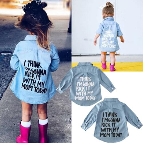 2-7 Year Baby Girl Denim Shirt Spring Autumn Toddler Kids Girls Tops Letter Printed Long Sleeve Blouse Warm Coat Outwear