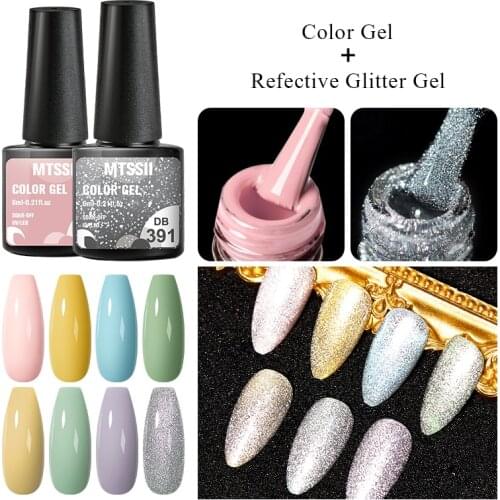 2PCS Reflective Glitter Gel Nail Polish Set Sparkling Nail Gel Nail Art Varnish Semi Permanent Gellack for Disco Party Nails