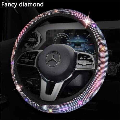 38CM Universal PU Leather Car Steering Wheel Cover Crystal Glitter Rhinestones Sparkling For 36-39 CM Steering Wheel