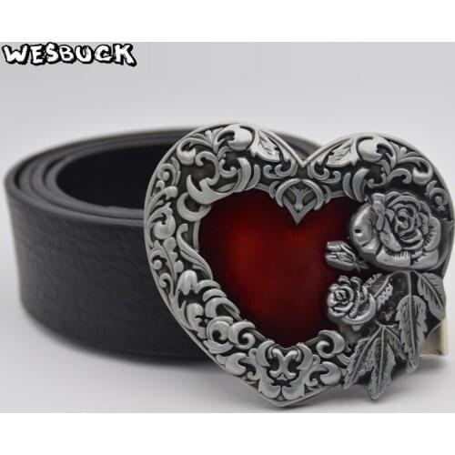 5 PCS MOQ WesBuck Brand 3D Red love Roses Fashion belt buckle With PU Belt Classic Men Womens Jeans accessories Holiday gifts