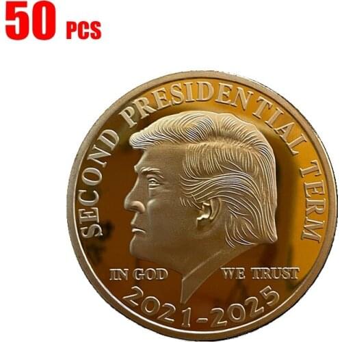 50pcs Collectible Gold Coins US Donald Trump Commemorative Coin "Second Presidential Term 2021-2025 IN GOD WE TRUST"