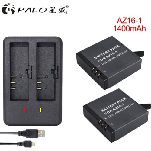 3.85V 1400 mAh Li-ion AZ16 rechargable battery + LED 2 slots battery charger for Xiaomi YI Lite 2 4K 360 Action Camera batteries