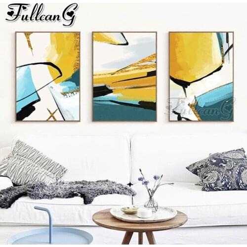FULLCANG 5d diy diamond embroidery abstract color landscape painting triptych full square round drill wall decoration FC3552