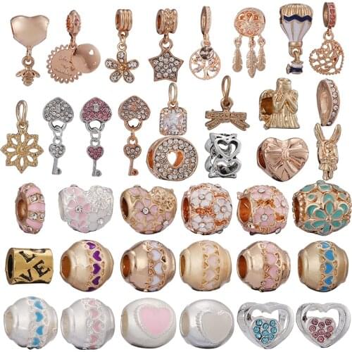 2Pcs/Lot Shiny Golden Small Pendants,Silver-plated Love Pendant Beads, Suitable For Women Brand Bracelets Necklaces DIY Jewelry