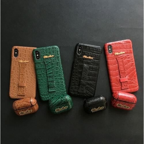 Crocodile Skin Leather Wrist Strap Phone Case For iPhone 11 X 7 8 6 6S Plus XS Max XR Leather PU Earphone Case For Airpods Pro 3