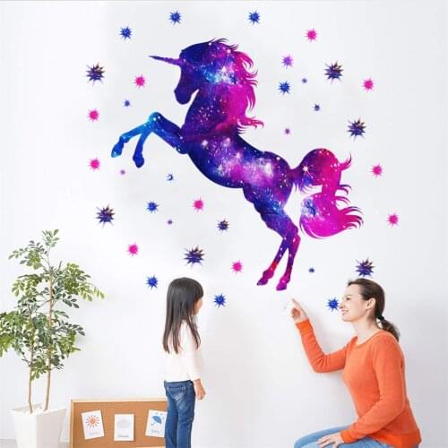 Color Unicorn Wallpaper For Kids Room Nursery Peel & Stick Vinyl Wall Decoration Sticker Home Decor Decal DIY Murals Child Gift