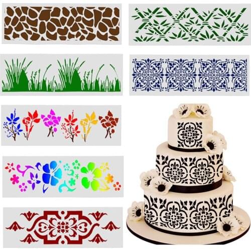 Flower Plastic Cake Stencil Airbrush Cookies Fondant Molds DIY Cake Painting Art Mold Mousse Brim Decorating Baking Tool