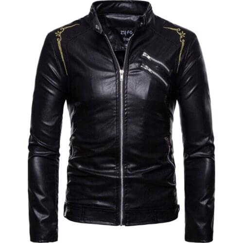 Europe and America Embroidery Mens Leather Jackets Classic Design Brand Motorcycle Leather Jackets Male Autumn Bomber Jackets