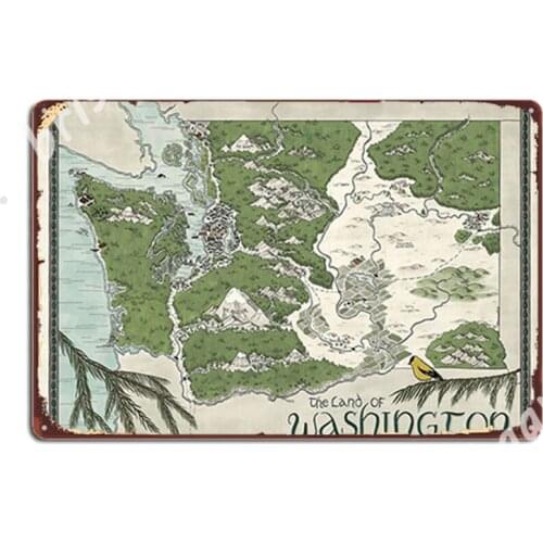 Washington State Fantasy Map Metal Signs Garage Decoration Designing Club Home Home Tin sign Posters