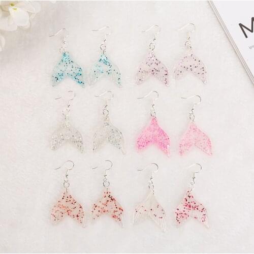 1pair Kawaii Flatback Resin Mermaid tail Drop Earrings Multicolor Resin Ocean series Earrings Jewelry for Children and Woman