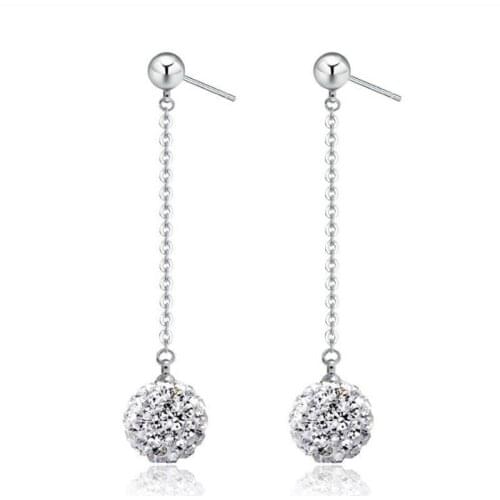 KOFSAC New Charm Ladies Long Earring Fashion Crystal Full CZ Ball Stud Earrings For Women 925 Sterling Silver Jewelry