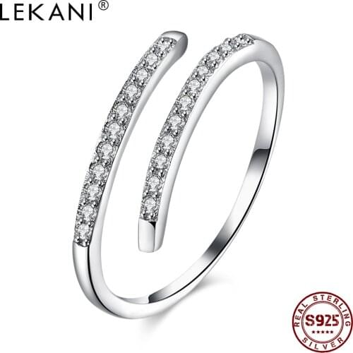 LEKANI Adjustable Open Ring Silver 925 Wedding Rings For Women Luxury Cubic Zircon Female Engagement Party Romantic Fine Jewelry