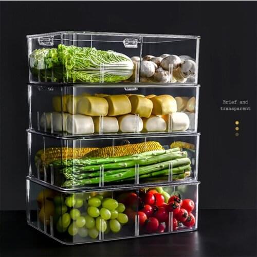 Fruit Vegetable Storage Crisper With Cover Kitchen PET Plastic Storage Containers Refrigerator Food Partitioned Storage Box