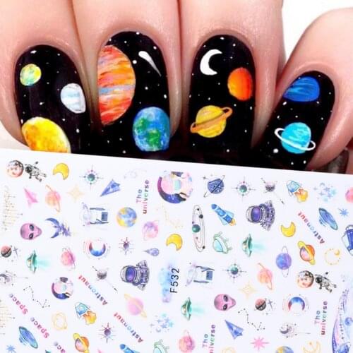Space Planet New Year Nail Sticker Alien Geometric Galaxy Stickers For Nails 3D Abstract Flower Gel Polish Decal Manicure NLF532