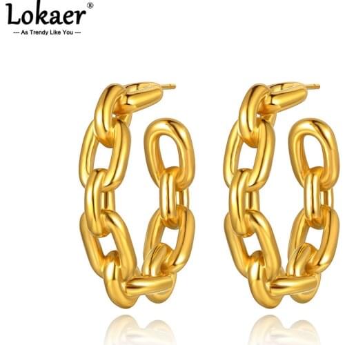 Lokaer Titanium Stainless Steel Hiphop/Rock Party Earrings Bohemia Thick Chain Earrings Jewelry For Women Girls brincos E21062