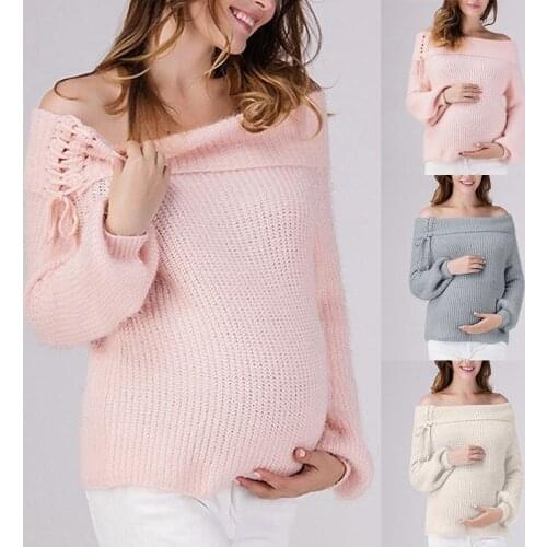 Fashion pregnant new autumn and winter word shoulder strap comfort maternity clothes solid color soft sweater maternity dress