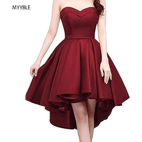 MYYBLE 2020 Short Strapless Prom Homecoming Dress Sweetheart High-Low Satin Party Gown