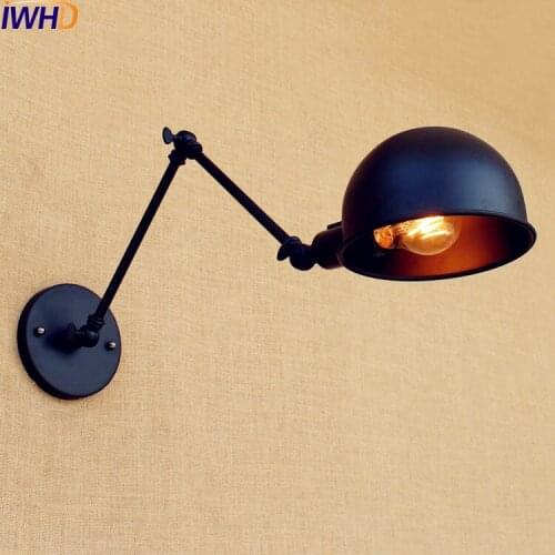 IWHD Black Retro Vintage Wall Lights For Home With Switch Long Arm Wall Lamp Industrial Wall Sconce Edison Style Lighting