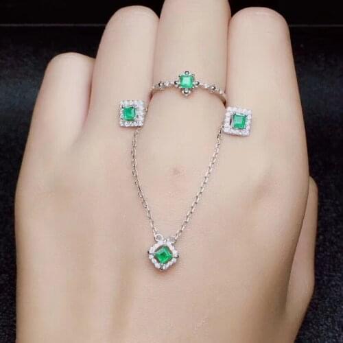 Natural Emerald jewelry set Natural Real Emerald 925 sterling silver 1pc pendant,1pc ring ,2pcs Earring