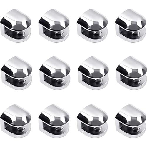 New 12Pcs Glass Brackets Adjustable Zinc Alloy Glass Clip Shelf Clamp Holder Flat Back Mount Holder for Staircase Handrail