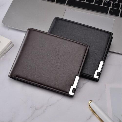 New Double Fold Men Wallets Short Purse Wallet Clutch PU Leather Wallet Man Business Male Wallet Card Hold casual close-fitting