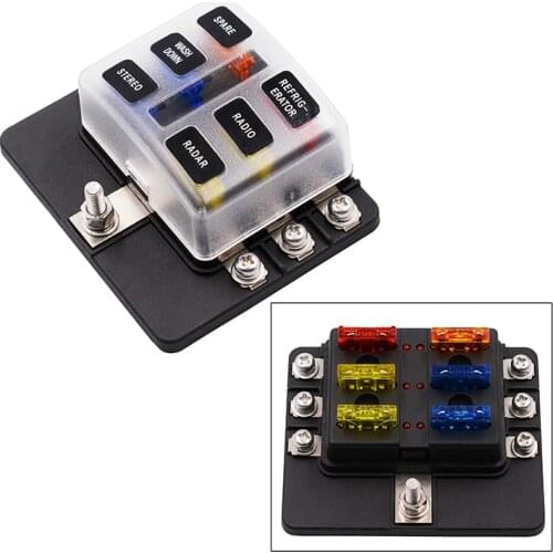 New 6 Way Blade Fuse Box Holder with LED Light Damp-Proof Block Marine Car Boat Automotive RV DC 32V Waterproof with Cove Mar26