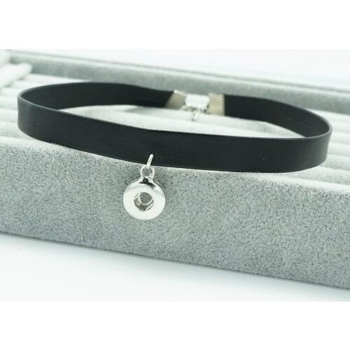 NEW Fashion DJ0103 Punk Black Soft Leather Collar Choker Funky trendy snap Necklace fit 12MM charm snap buttons snap jewlery