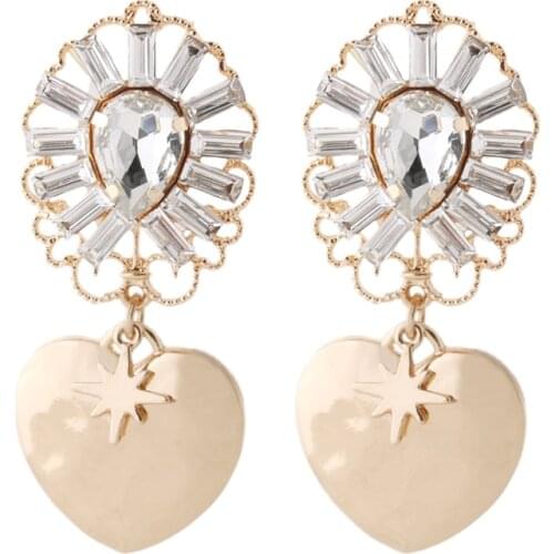 NeeFu WoFu Charm Earring Heart-shaped Woman Drop Geometric Crystal Dangle Zinc Alloy Large Brinco Accessories Oorbellen