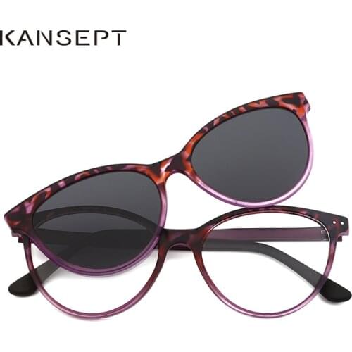 KANSEPT Sunglasses Women Myopia Eyeglass Vintage Cateye Clip on Brand Designer Optical Frame Prescription Glasses Multifunction