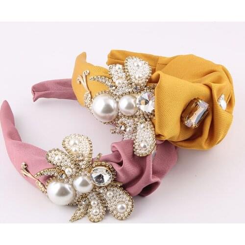 Handmade Solid Color Pearl Bee Hair Band For Women Simple Fabric Hair band For Girls Women Hair Accessories Wide Side Hair band