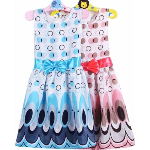 Peacock Polyester Girls Dress Silky 2017 Summer Children dresses Fashion Sleeveless Baby Girl Sundress Girl Clothes