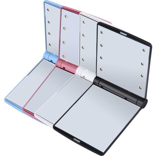 Portable LED Makeup Mirrors Solid Cosmetic 8 LED Lights Lamps Folding Compact Pocket Mirror Maquiagem Beauty