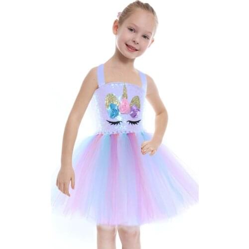 2020 Rainbow Cute Ball Gown Princess Party Tutu Dress Toddler Girl Dress Girl Unicorn Dress Kids Sequin Birthday Dress Children