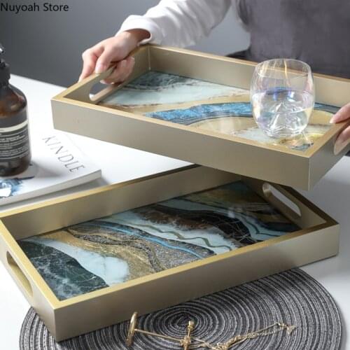 Nordic Light Luxury Wooden Glass Storage Tray Tea Tray Creative Decoration Tray Home Tea Cup Storage Tray Living Room Decoration